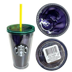 NWT Starbucks 16 oz Cold Cup Tumbler‎ Prism Foil Purple Green Yellow Mardi Gras